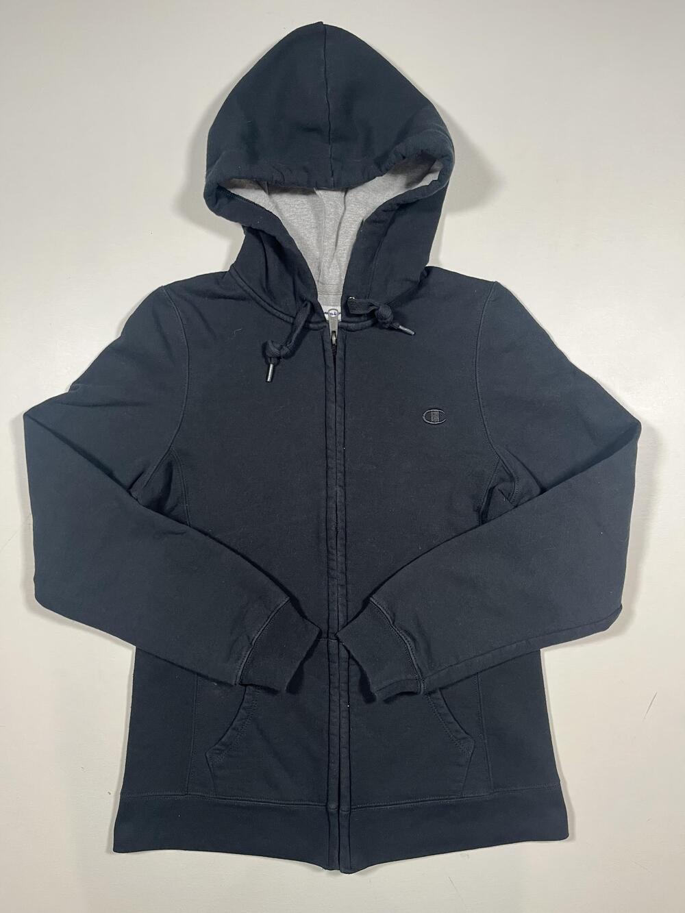Champion Eco Hoodie Sweatshirt Small Black Full Zip Fleece Small Logo